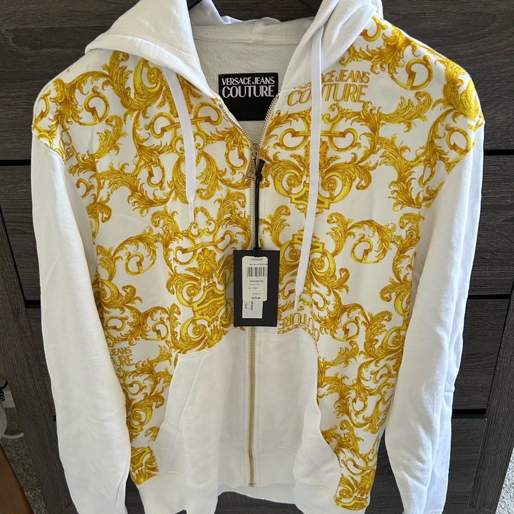 NWT Versace Jeans Couture White and Gold Zip-Up